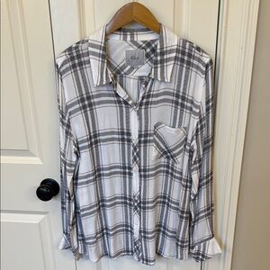 Rails large Hunter Gray white pink Plaid Button-Up Shirt rayon soft cozy